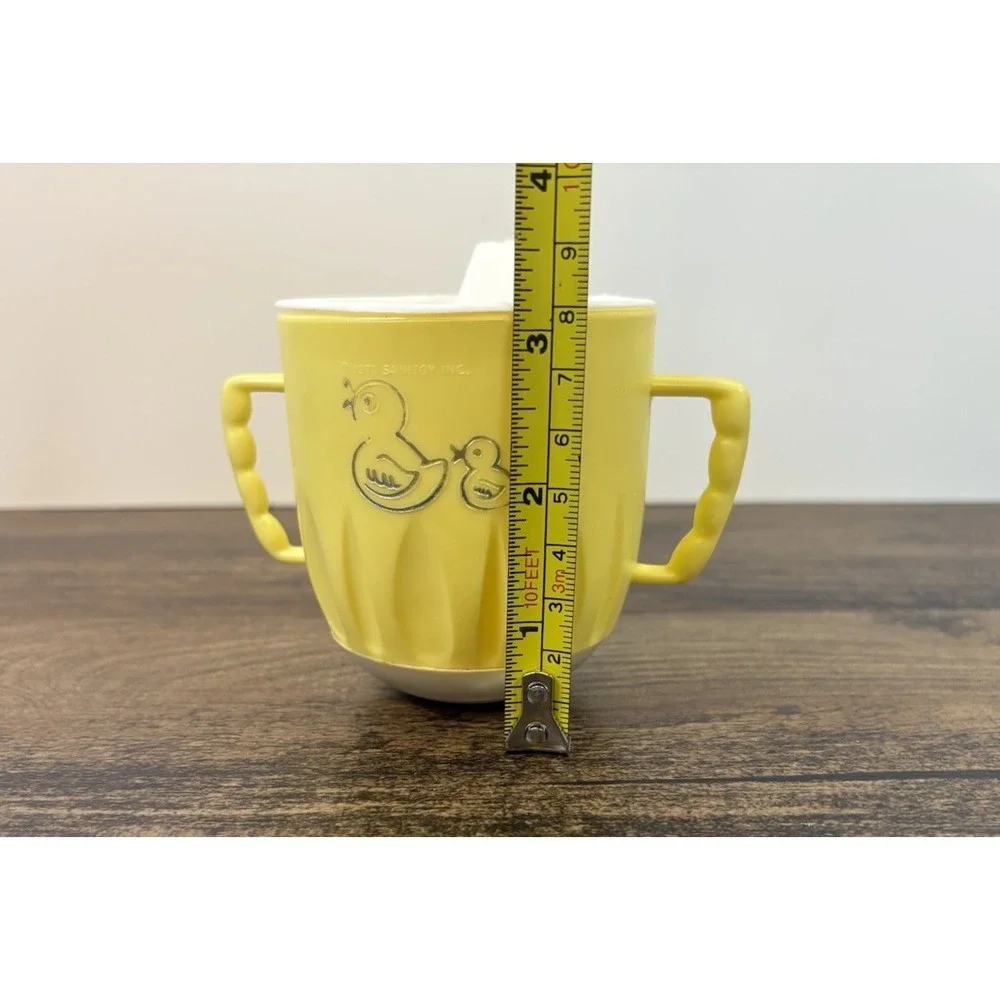 Vintage Yellow Weighted Duck Wobble Toddler Cup Handles & Lid Sanitoy 1971